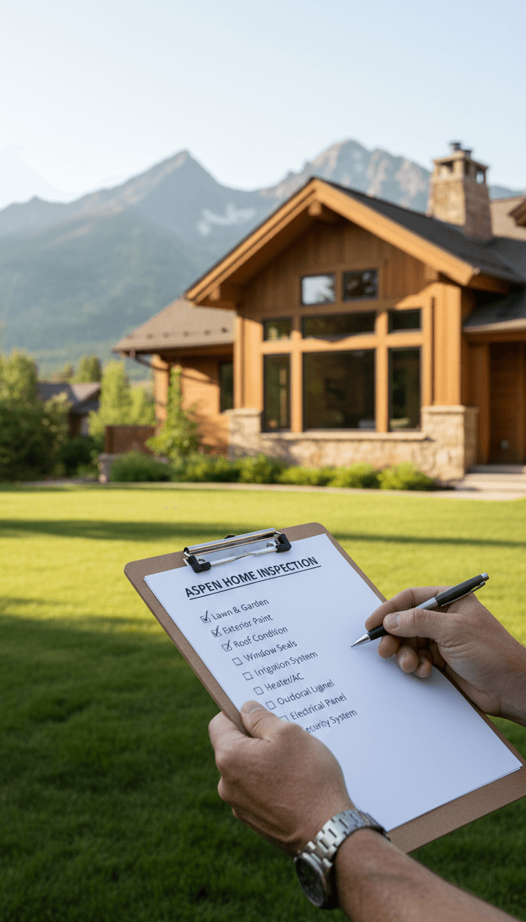 Property manager holding a checklist in front of an Aspen home
