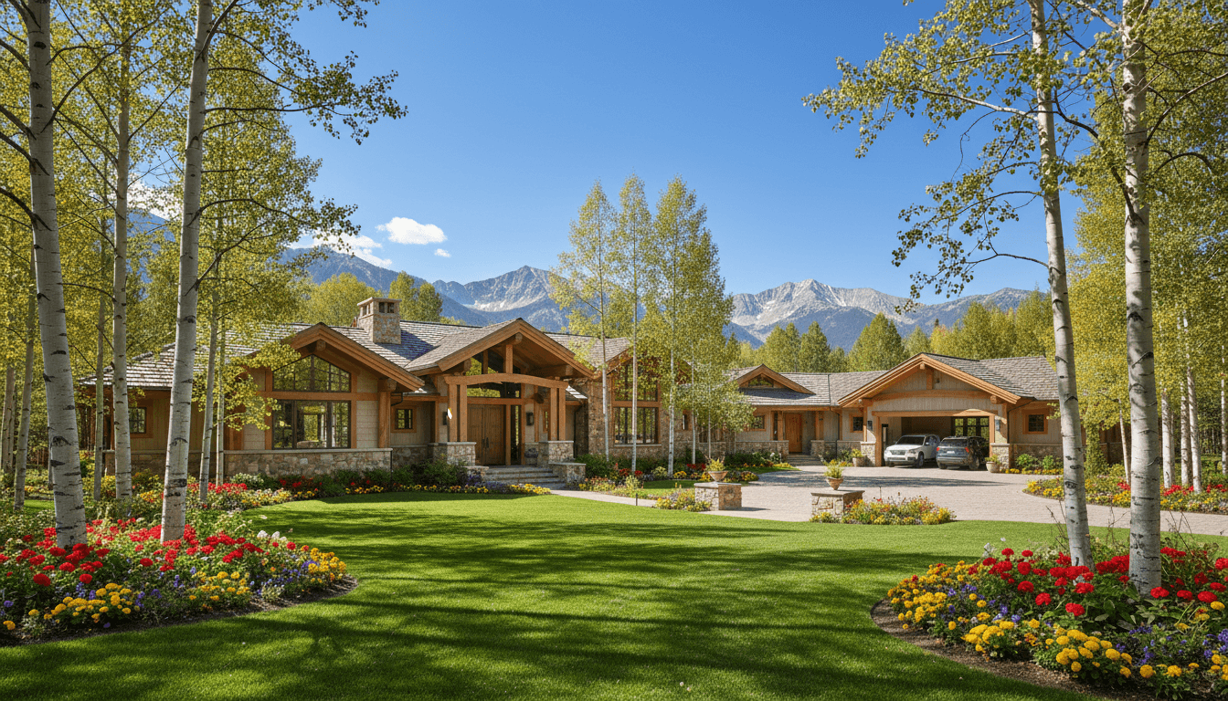 Well-maintained property with green lawn and mountain views in Aspen
